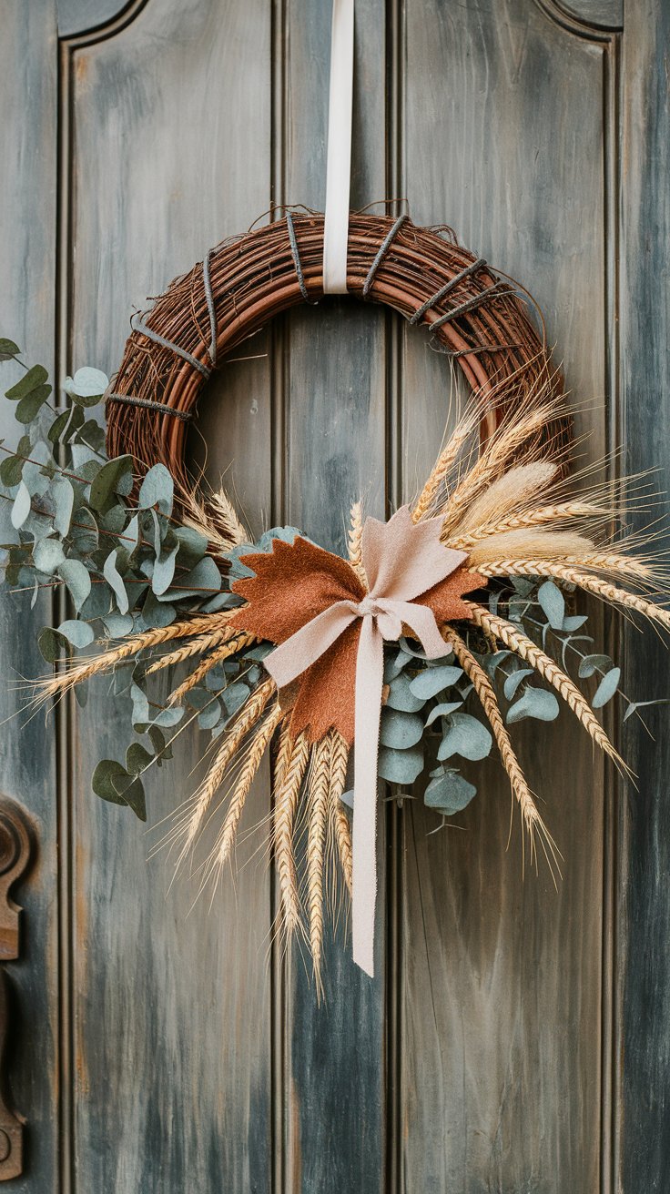 DIY fall wreath with layered textures and warm colors for welcoming seasonal entry