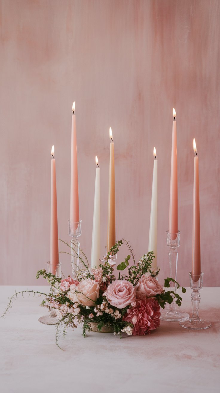 Grand taper candle groupings creating immersive glow and intimacy for elegant wedding table