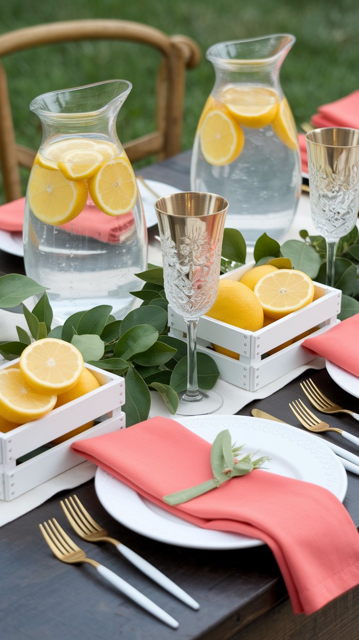 Summer citrus table setting with bright colors and fragrant fruit accents