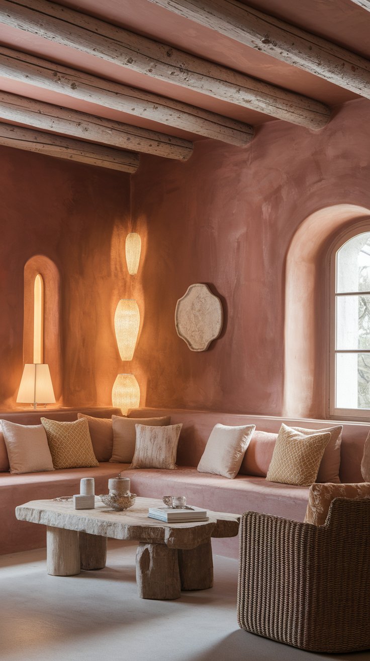 Terracotta limewashed walls adding sun-kissed warmth to western ranch interior