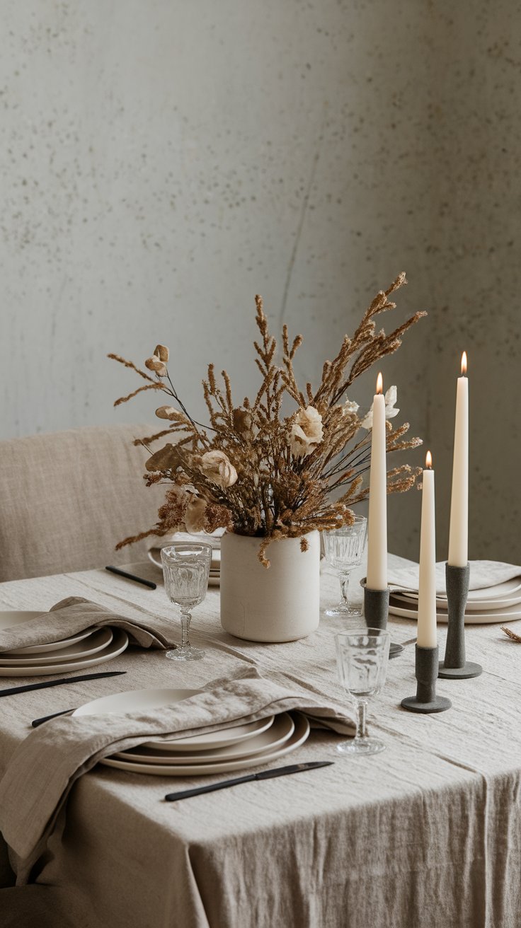 Tone-on-tone neutral table setting with layered textures for calm and cohesive styling