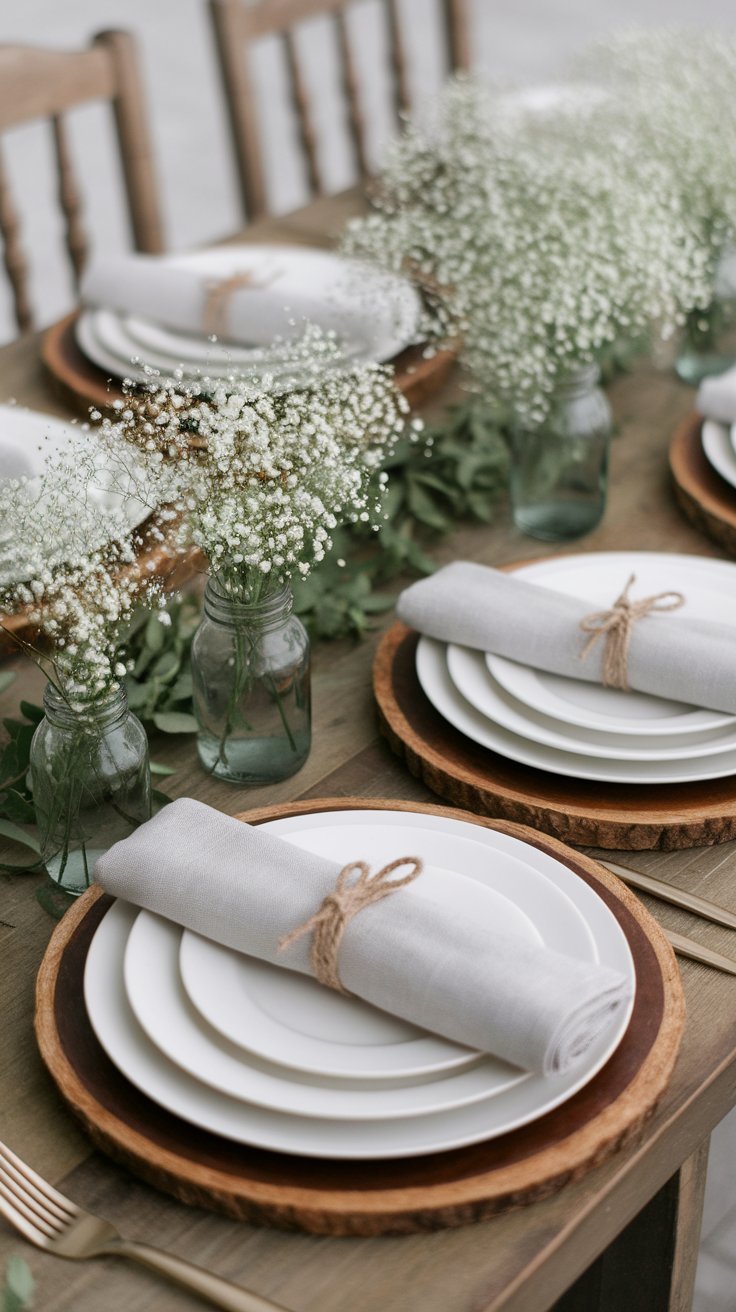 White and wood table setting blending natural texture with clean elegance